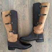 Kemosabe +  Tall Buckle Leather Equestrian Riding Boot Brown & Tan 9M