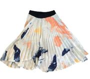 Zara Asymmetrical Pleated Midi Skirt Sz. S Water Colors Career Full Skirt