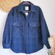 ZARA, New, Soho Navy Blue Plaid Check Oversized Shacket Shirt Jacket, Small