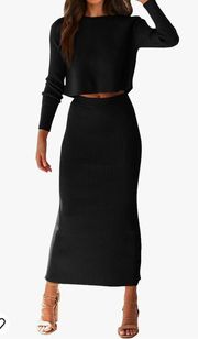 Amazon 2 Piece Sweater Set Rib Knit Long Sleeve Crop Top Maxi Bodycon Skirt