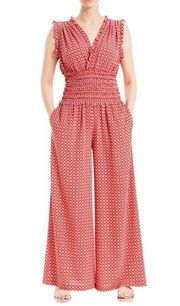 Max Studio Wide Leg Crepe Smocked Jumpsuit