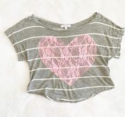 Gray Stripe Pink Heart Tee