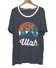 Zutter Oversized Pinstripe Utah Graphic Tee Slub Casual Cozy Lounge Size Medium