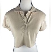 Heart & Hips Women’s Cropped Short Sleeve Cotton Blend Button Up Shirt Size : M