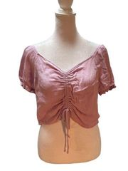 Lavender Short Sleeve Cropped Shirt with Ruched Tie Front Size M