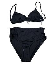 Hurley Ribbed Black 2 Piece Swimsuit Bikini Set Size XL Rib Triangle New