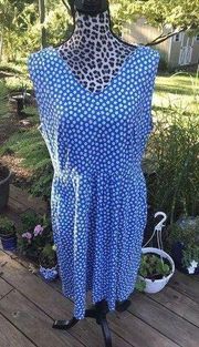 Boden Dress Womens 16R Blue  White Sleeveless V-neck Knee Length Cotton Floral