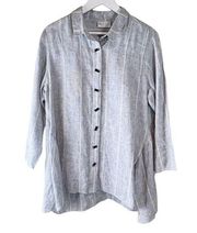Habitat Womens Medium Blue 100% Linen Top Shirt Blouse 3/4 Sleeve Lagenlook