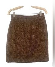 Vintage  Women's 8 Tween Skirt Brown Cream Wool Pencil Straight