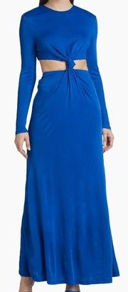 NWOT Farm Rio Knotted Cut Out Long Sleeve maxi blue Dress Size L