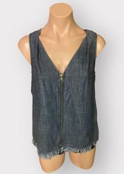 Blue Small Denim Frayed Sleeveless Banning Top