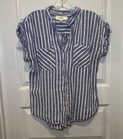 Thread + Supply Blue Striped Button Front Linen Blend Top size M