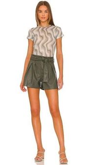 BlankNYC Faux Leather Paper bag Style Shorts High Waist Tie Size 29 Dk Green