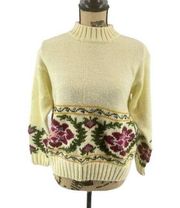 Vintage Worthington Womens Sweater Floral Cream Medium