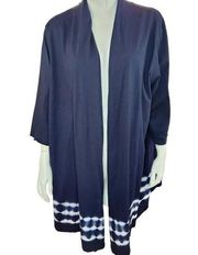 Woman Within Long Sleeve Open Faced Cardigan Size 2X Navy White Tye-Dye Bottom