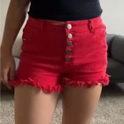 Red Fray Hem Distressed Jeans Shorts with Buttons Size XL