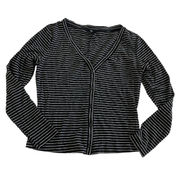 Who What Wear Sweater Womens Small Black White Striped V-Neck Button Front Cardi