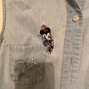 Disney Store Shirt Medium Mickey Mouse Embroidered Button Sleeveless Denim