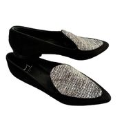 MARC FISHER TANIALY BLACK WHITE LEATHER SUEDE LOAFER FLATS SHOES 6