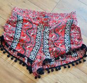 Boho Pom Pom Red Shorts