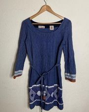 LEMLEM Dark Blue Striped Pattern Cropped Sleeve Dress ( S )‎