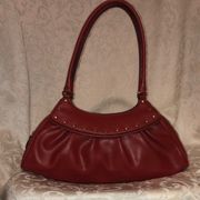 Red leather shoulder boho bag crescent.