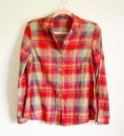 J. McLaughlin Red Plaid Flannel Button Down Shirt sz 4