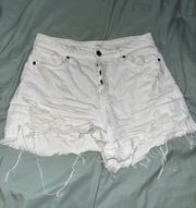 Buckle Hidden White Ripped Jean Shorts