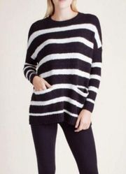 Kensie Women's Stripped Cozy Sweater Black and White Size XS