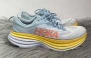 Hoka One One Bondi 8 Womens Size 8 Shoes Blue Yellow White Running Sneakers