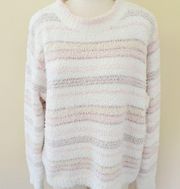 POL neutral striped soft fuzzy striped mock neck sweater size large