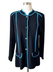 Misook Vintage Black Blue Cardigan Blazer Jacket