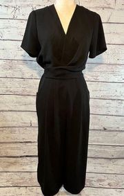 Jumpsuit Short Sleeve Wrap Front Cropped Black-Small