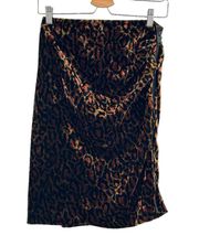 The Kooples Fire Brown Velvet Skirt Leopard Print Front Zipper Size 2 Medium