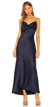 Alice + Olivia Harmony Navy Drapey Satin Slip Maxi Dress Size 6