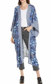 Treasure & Bond Border Print Duster Kimono Navy Floral Mix One Size