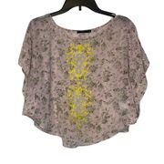 Anthropologie THML Women Top Embroidered Sheer Flowy Floral Batwing Sleeve XS