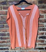 Thyme & Honey Orange Embroidered Short Sleeve Top Women's Size Large