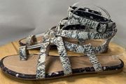 CABI Athena Sandals Snakeskin Print Leather Gladiator Toe Ring Flat Women's 9M