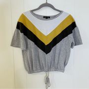 Moa Moa Grey, White, & Yellow V Striped Cropped Tee M