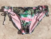 Pink and Green Tropical Print  Strappy Swim Bottoms