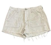 American Eagle  Button Fly Raw Hem Cutoff Light Green Khaki Utility Shorts Size 4