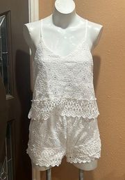 JOA white lace open back romper