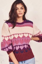 Love Shack Fancy  Shirelle Heart Sweater in Purple/Pink/Cream