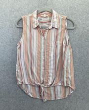 Beach Lunch Lounge Button Down Shirt Sleeveless Striped Size Small Tie Front