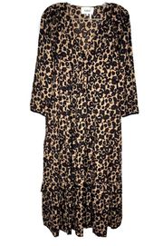 ba&sh Sz L Tracy Leopard Animal Print Midi Dress Ruffle Trim Camel