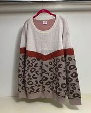 Wanna B Animal Cheetah Print Knit Oversized Long Sleeve Sweater