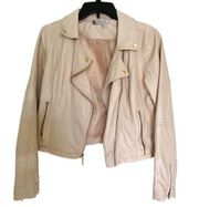 Jennifer Lopez Faux Leather Beige Tan Zipper Collar Long Sleeve Jacket Medium