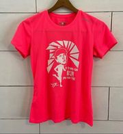 Brooks Neon Pink Short Sleeve Running Top “if trump can RUN you can TOO!”