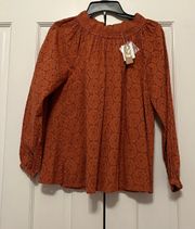 NWT  Glyn Eyelet Gathered Long Sleeve Top